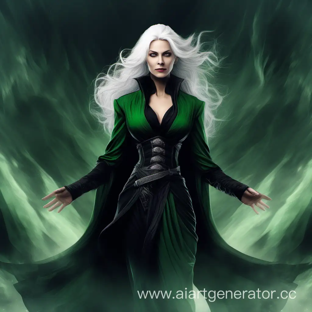 Elegant-MiddleAged-Fantasy-Woman-in-Dark-Green-and-Black-Attire