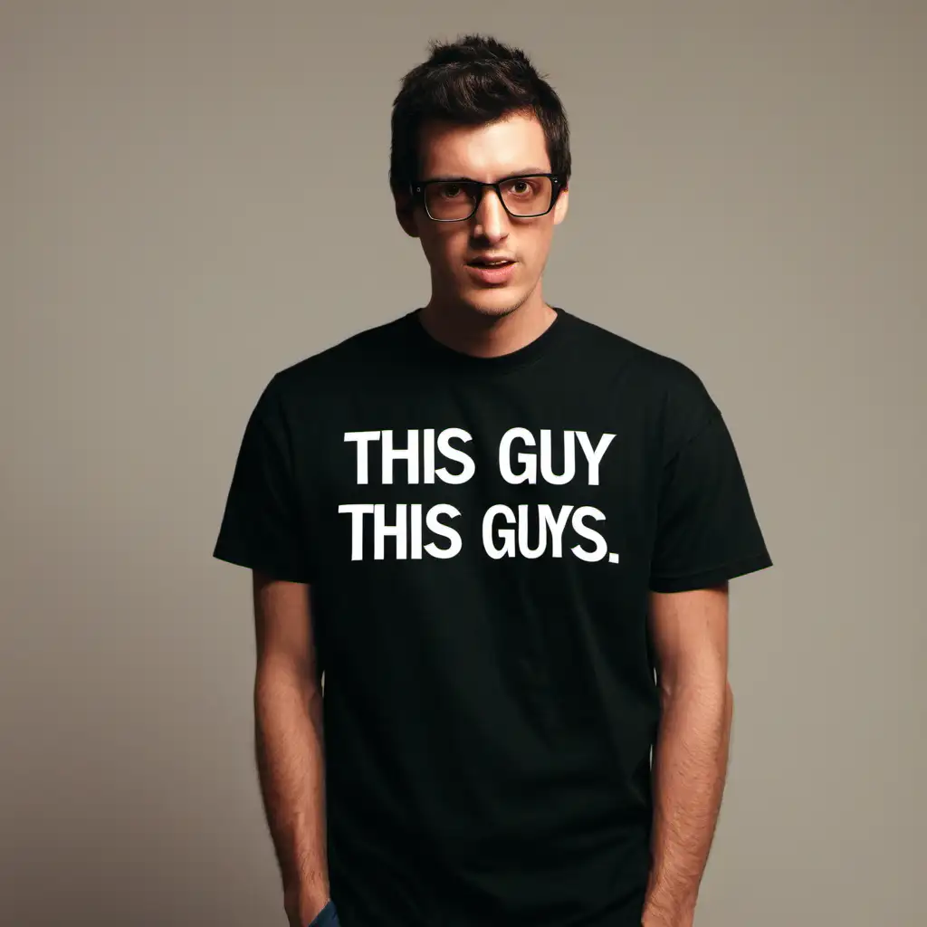 A guy wearing a shirt that says "This guy this guys this guys"