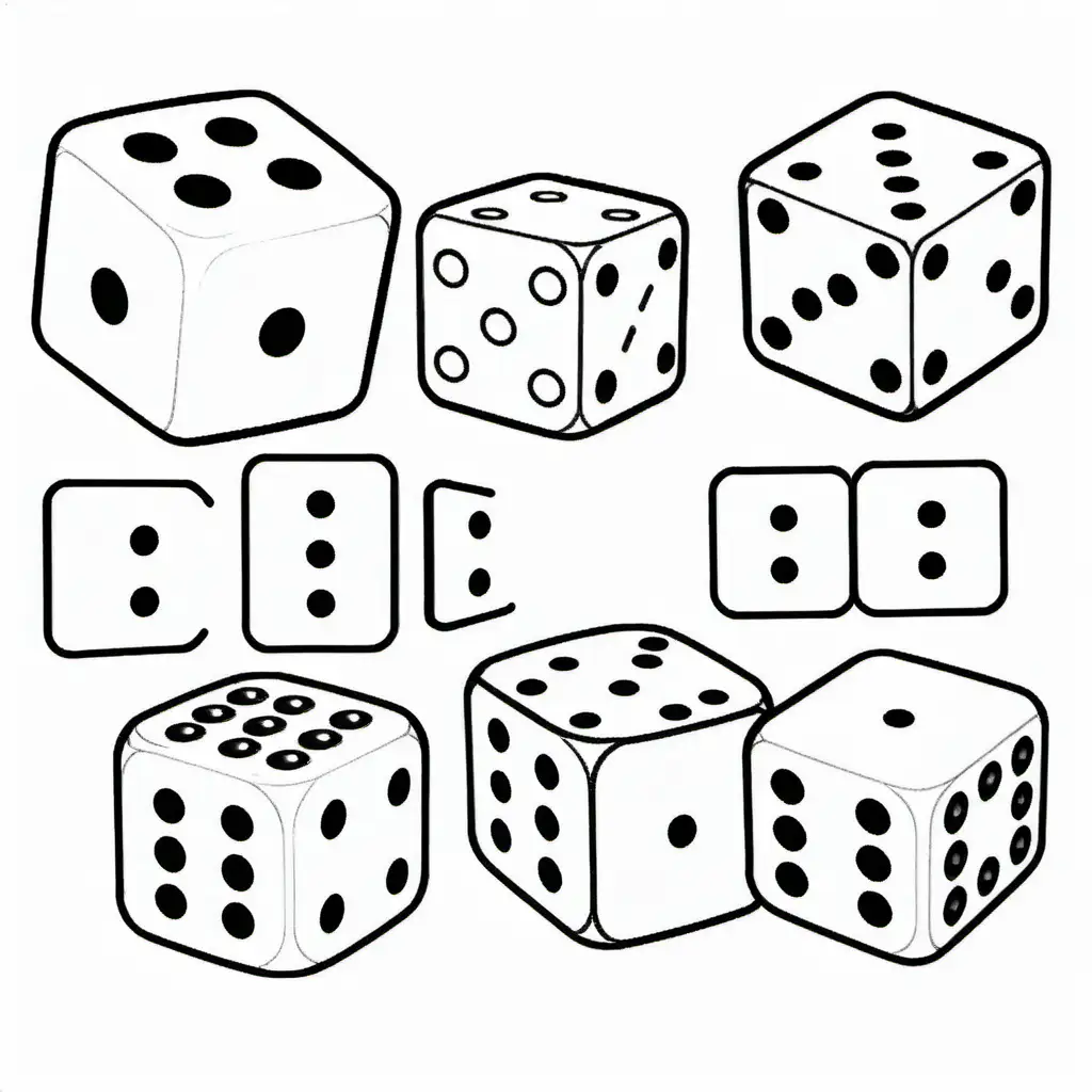 ((black and white)) playing dice, Coloring Page, black and white, line art, white background, Simplicity, Ample White Space. The background of the coloring page is plain white to make it easy for young children to color within the lines. The outlines of all the subjects are easy to distinguish, making it simple for kids to color without too much difficulty