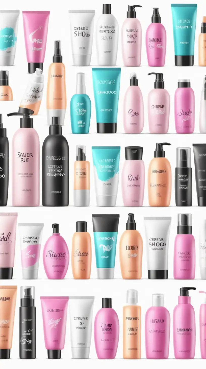 CHEAP COSMETICS IN BOTTLES & CREMES & SHAMPOOS AND MANY STUFF, photorealistic, hyperrealistic