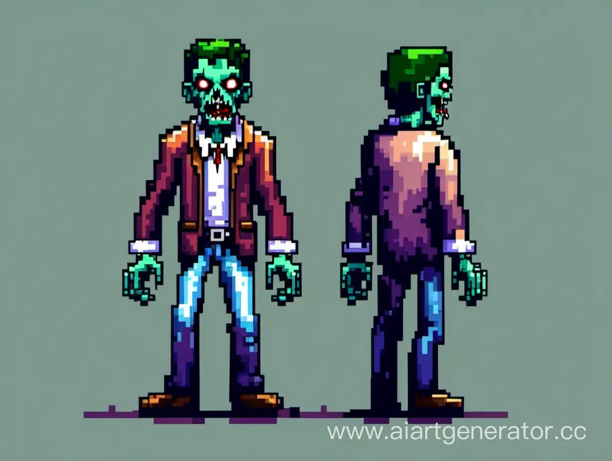 2D пиксельный арт одного зомби на пустом фоне для игры