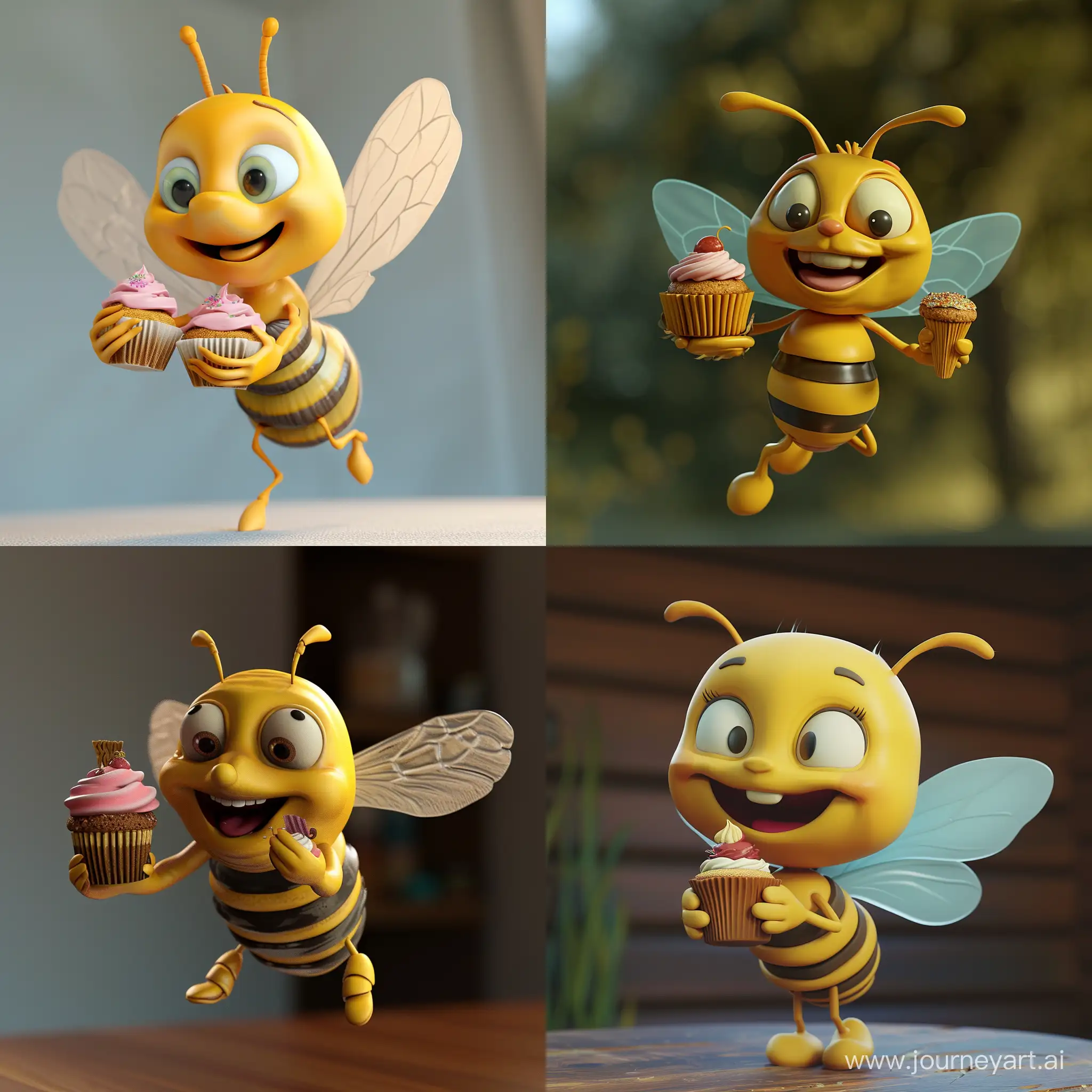 Joyful-Bee-Flying-with-a-Cupcake-Vibrant-3D-Model