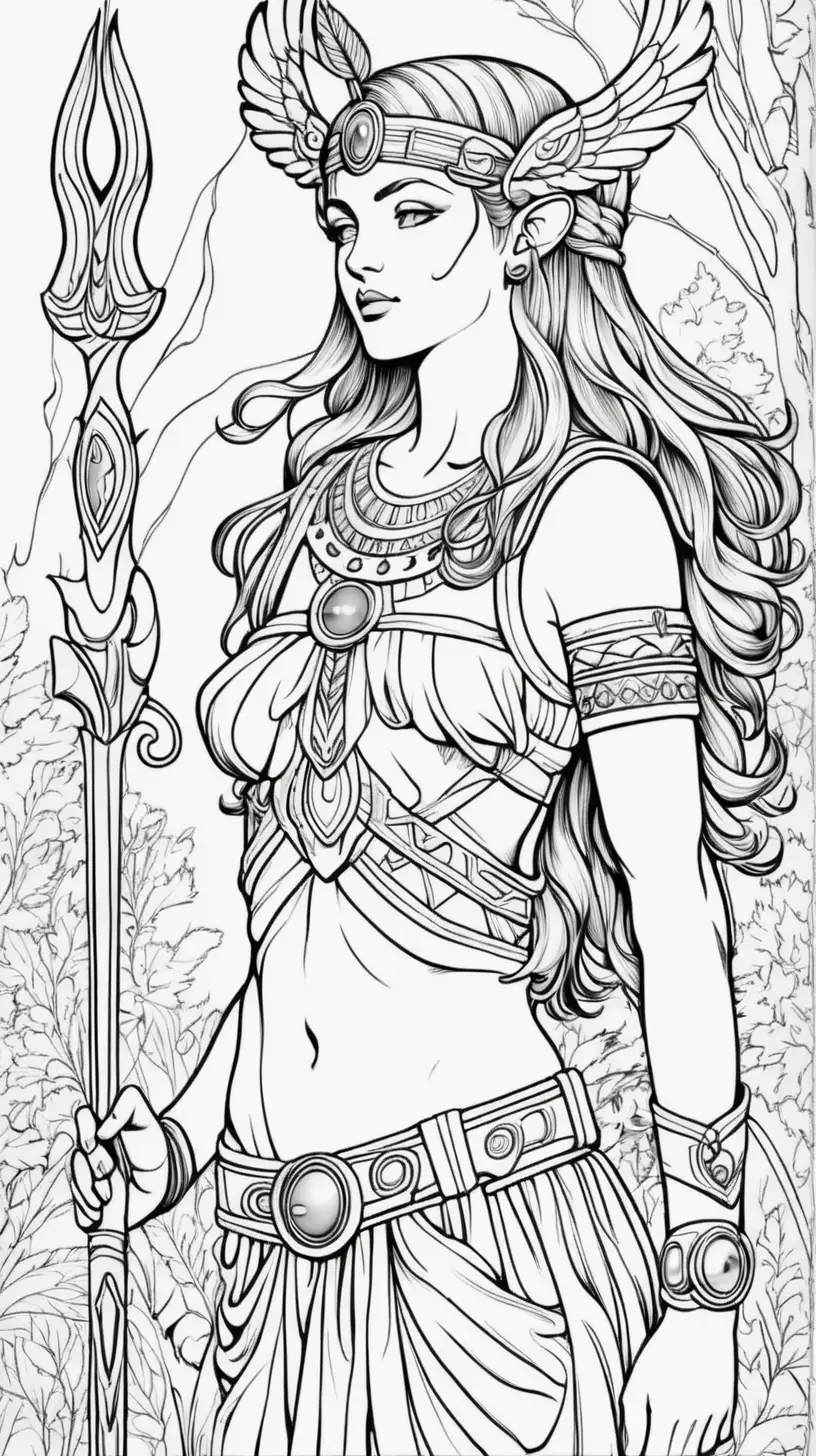 Artistic Black and White Illustration of Artemis in a Coloring Book Style