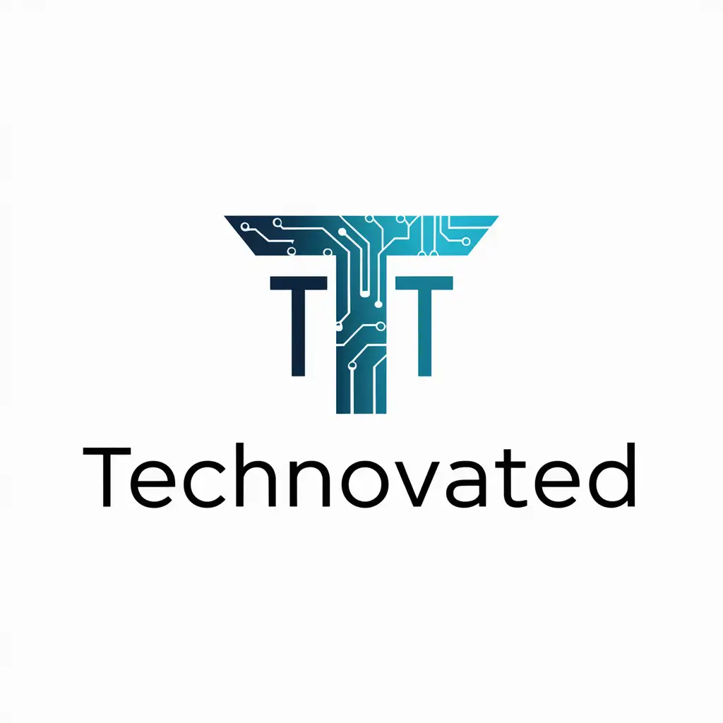 Generate a combination mark logo for Technovated, incorporating both a symbol and the company name. The symbol should represent innovation and technology, while the company name should be displayed prominently alongside it. Ensure that the logo has a sleek and modern design, with a blank white background to emphasize clarity and professionalism.