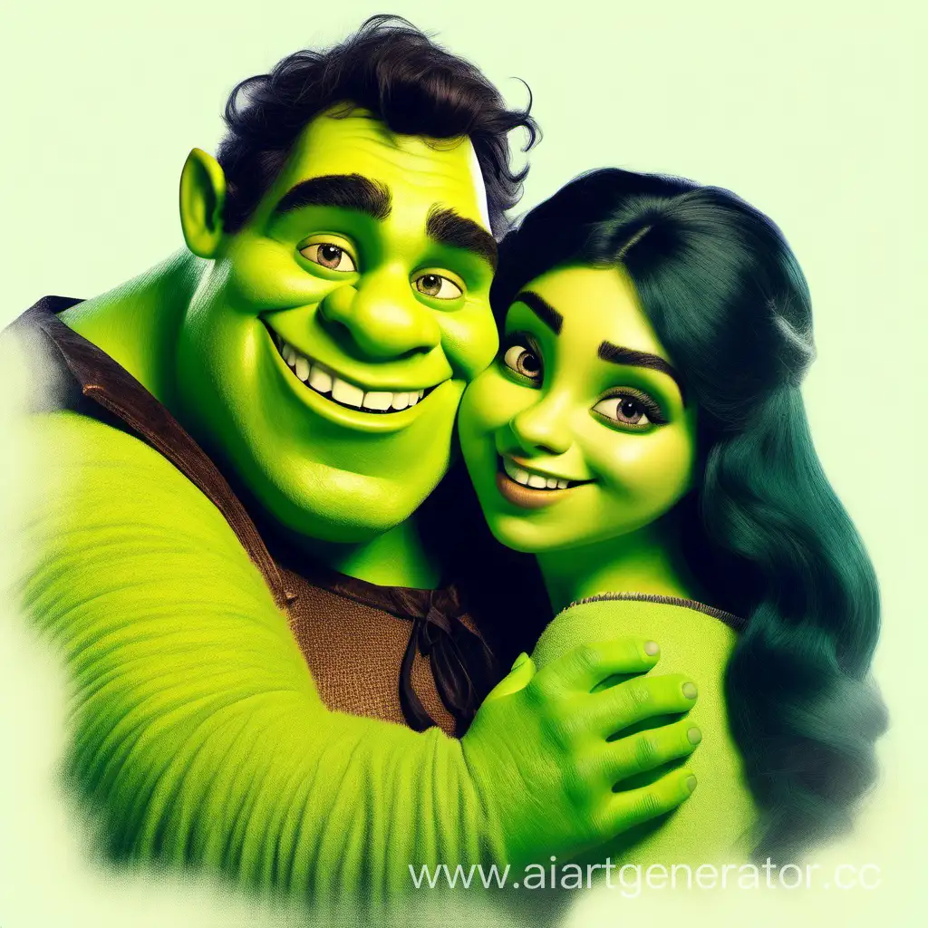 Adorable-DarkHaired-Couple-Embracing-in-ShrekInspired-Romance