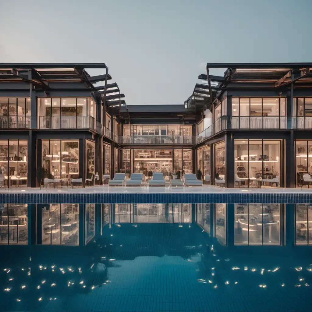 luxury retails shops and cafes built on top of swimming pool