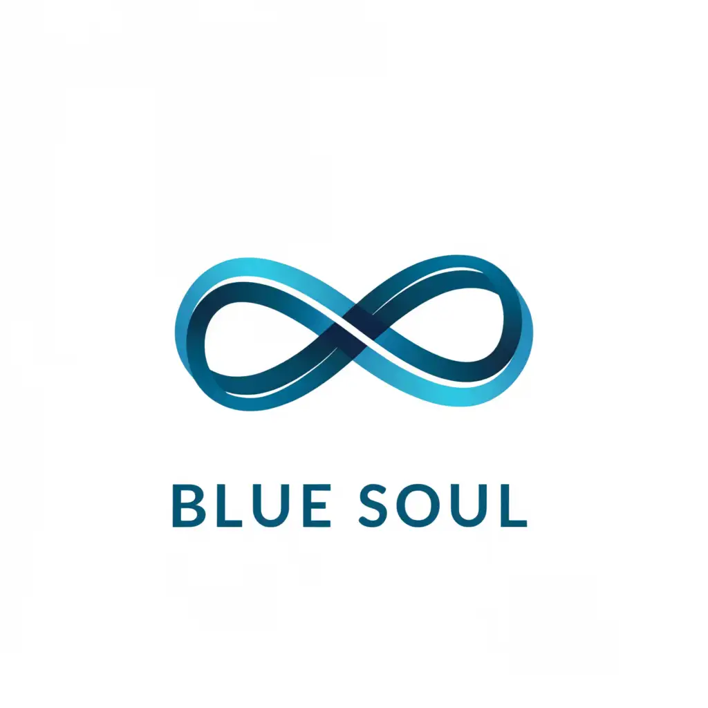 a logo design,with the text 'Blue Soul', main symbol:Infinity Symbol: At the center of the design is a sleek and elegant infinity symbol, representing eternity and the interconnectedness of all things. The infinity symbol is stylized with smooth curves, suggesting the fluidity of water and the graceful movements of a diver. Ocean Waves: Surrounding the infinity symbol are gentle waves in various shades of blue, depicting the vast expanse of the ocean. The waves are rendered with soft lines and subtle gradients to convey a sense of calmness and serenity.,Minimalistic,clear background