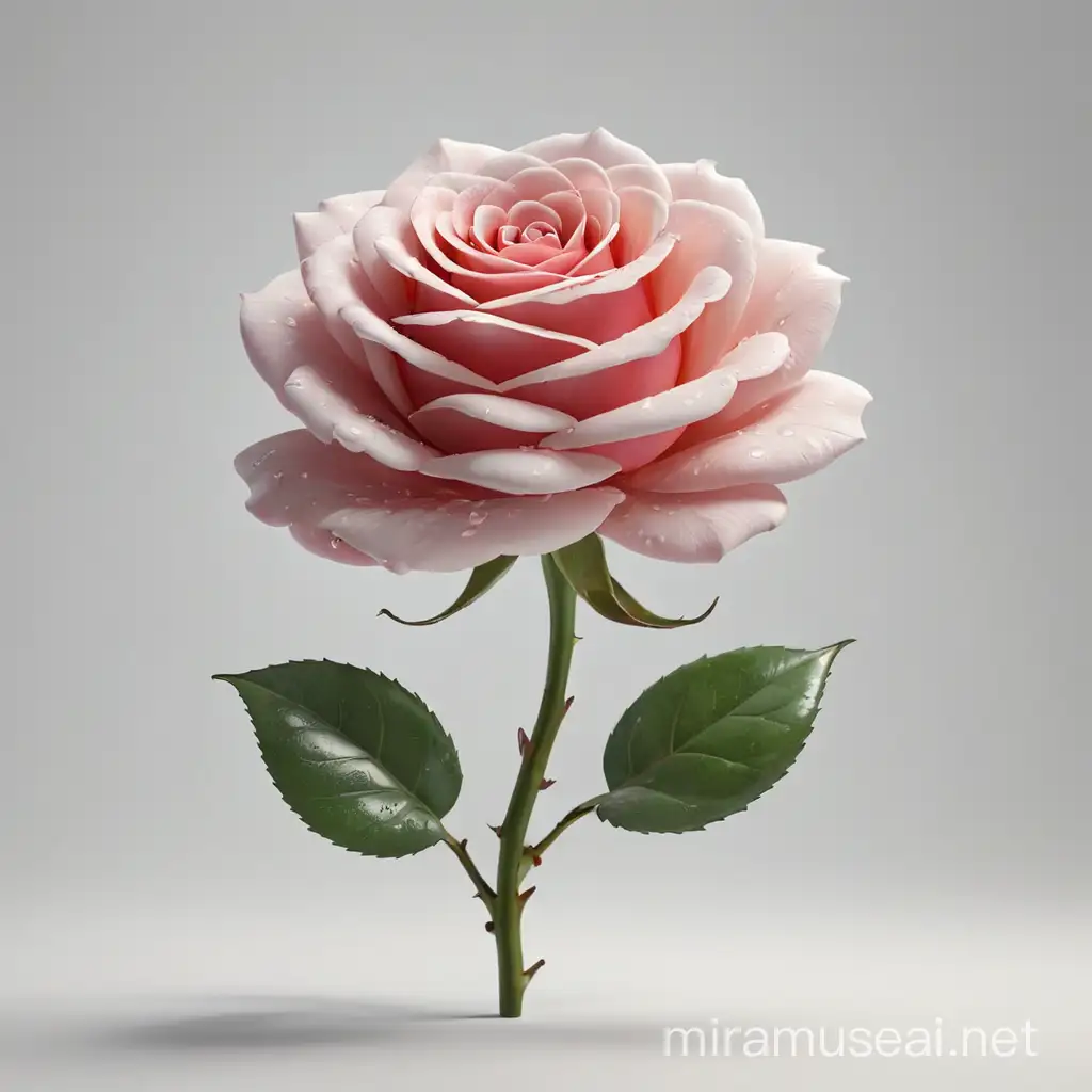 Floating 3D Rose Elegant Flower Blossom in White Space
