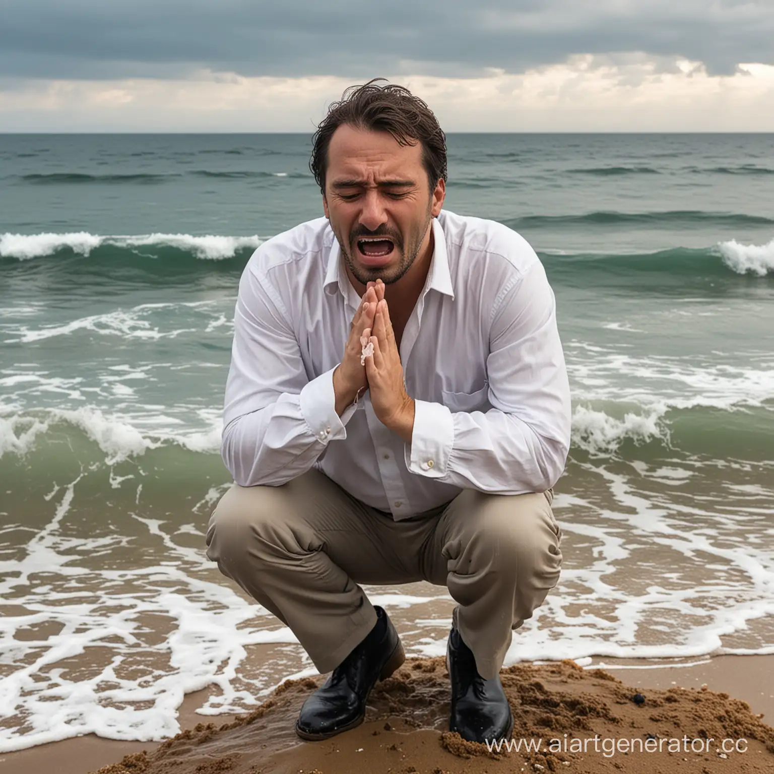 Trader-Crying-on-Ocean-Shore