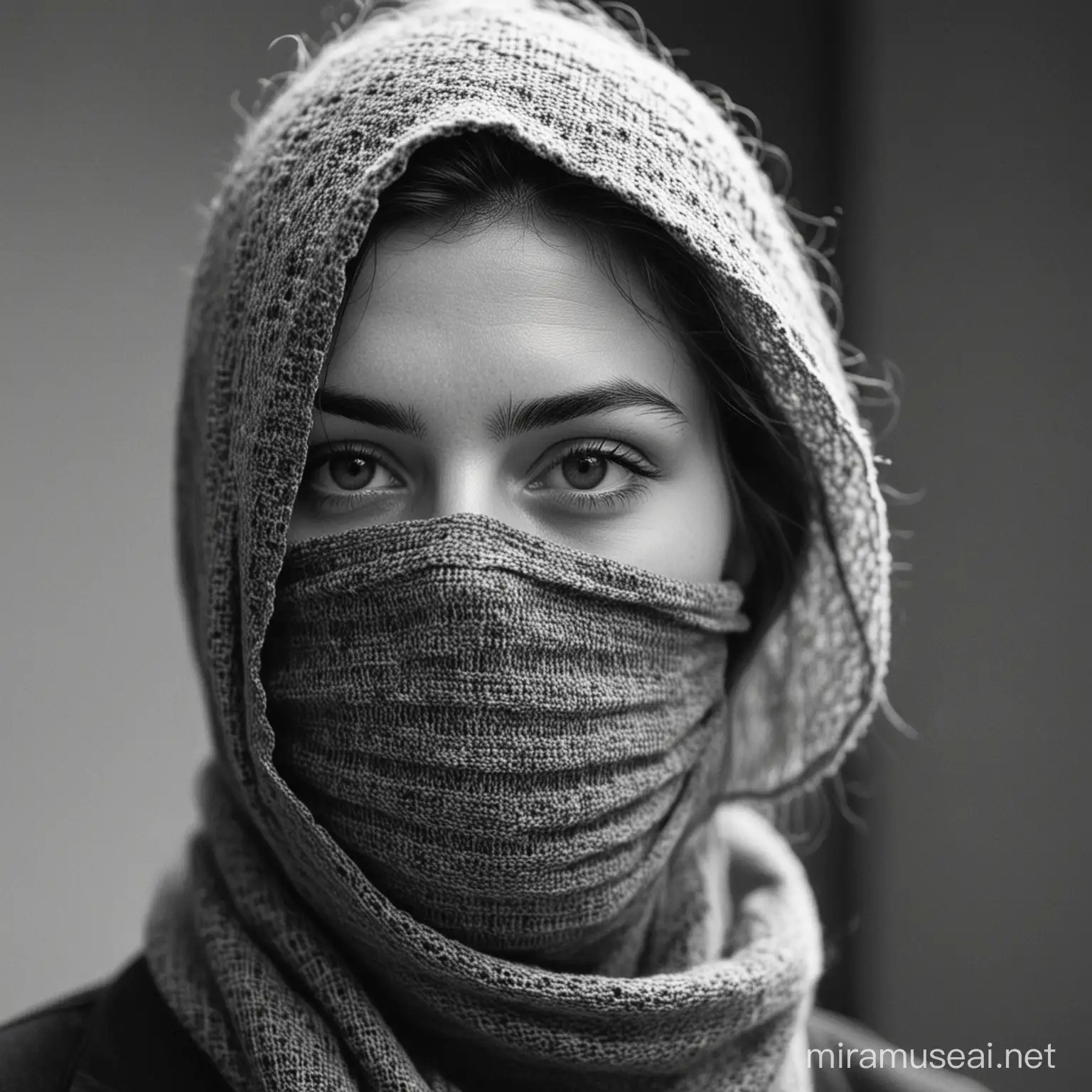 black and white photography, covered face, using a 35mm lens, f/2, film, grain