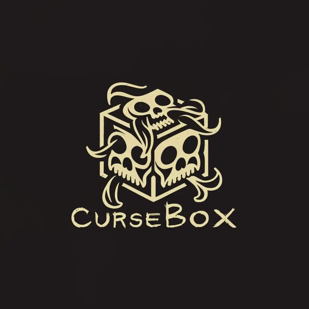 LOGO-Design-for-Cursebox-Skull-Cube-Symbol-in-Monochrome-with-Tech-Industry-Application