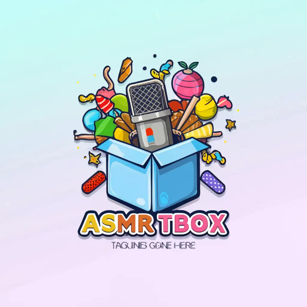 a logo design,with the text "asmr tubox", main symbol:Microphone Blue
box
Candy
Chocolate
toy
colorful
,complex,clear background