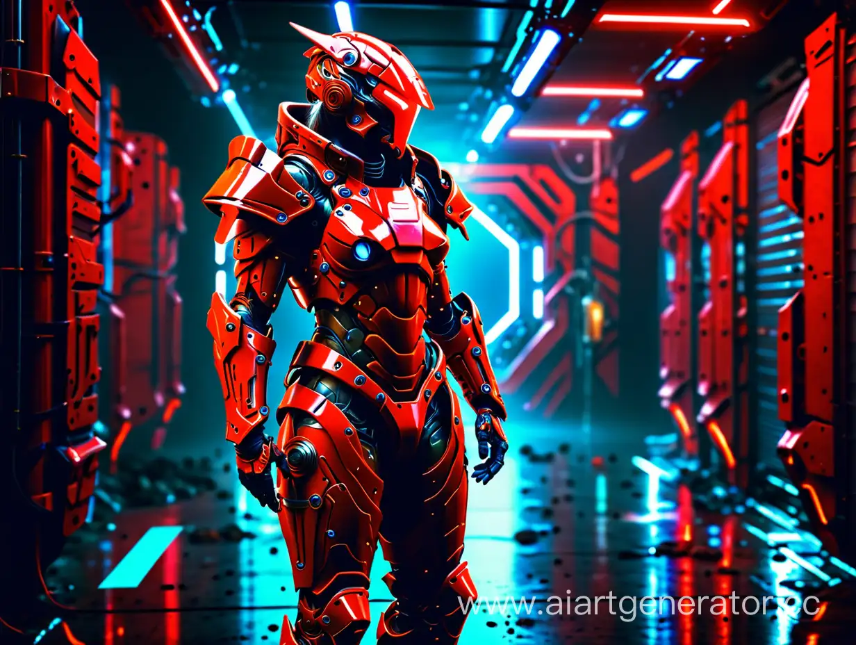 Futuristic-SciFi-Warrior-in-Red-Armor-Amidst-Neon-Lights