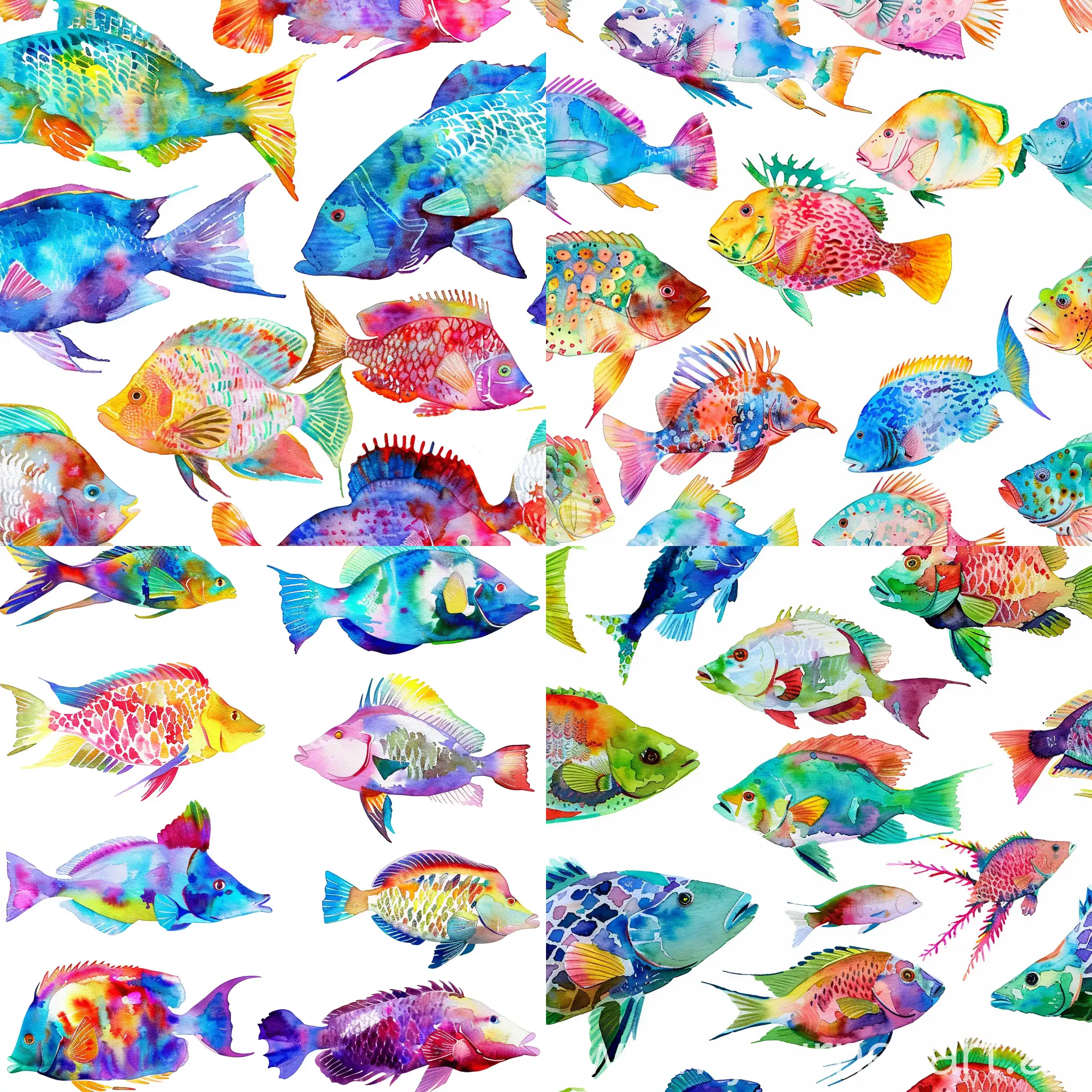 Vibrant-Watercolor-Parrotfish-Swimming-in-Natural-Harmony
