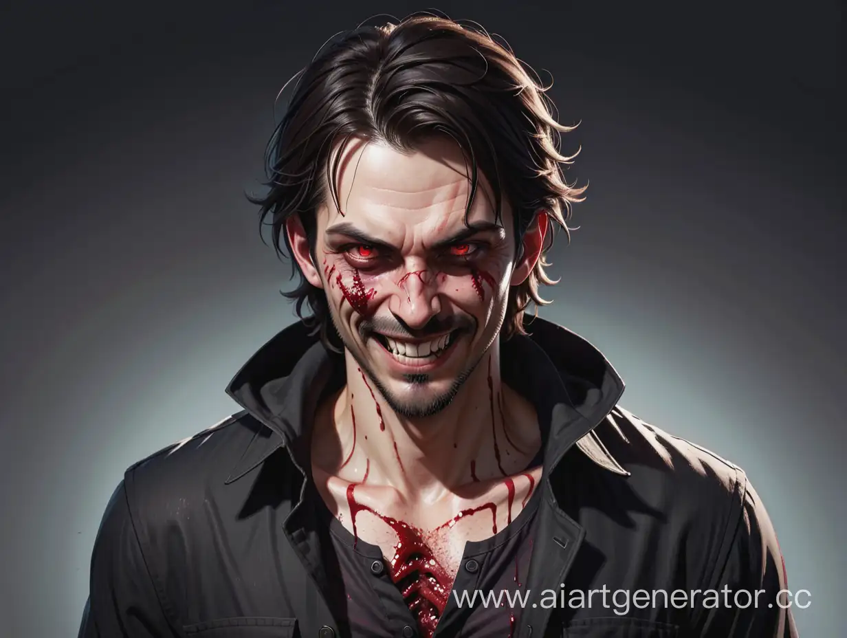 Terrifying-Brunette-Man-with-Red-Eyes-and-Bloodied-Fangs-Horror-Game-Concept-Art