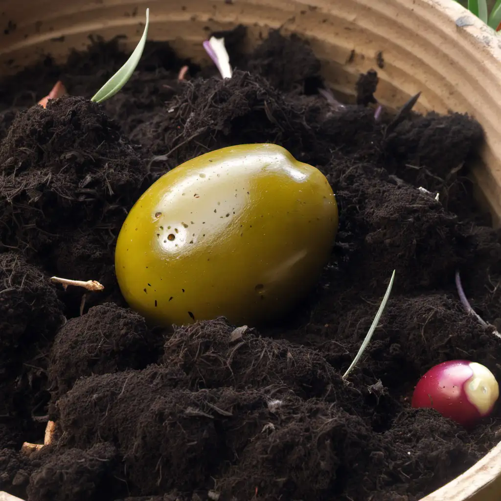 Olive Decomposing in Rich Compost Soil