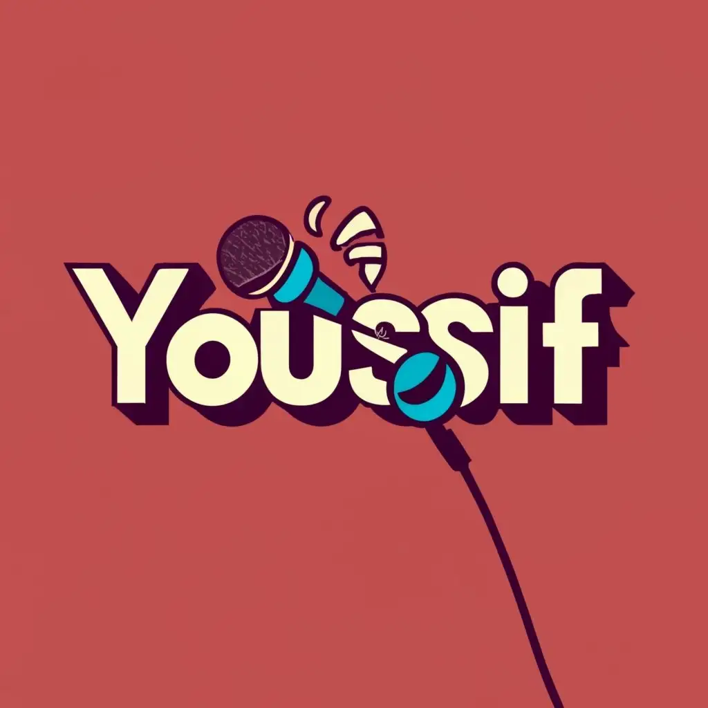 logo, MICROPHONE AND SPEAKER, with the text "YOUSSIF", typography