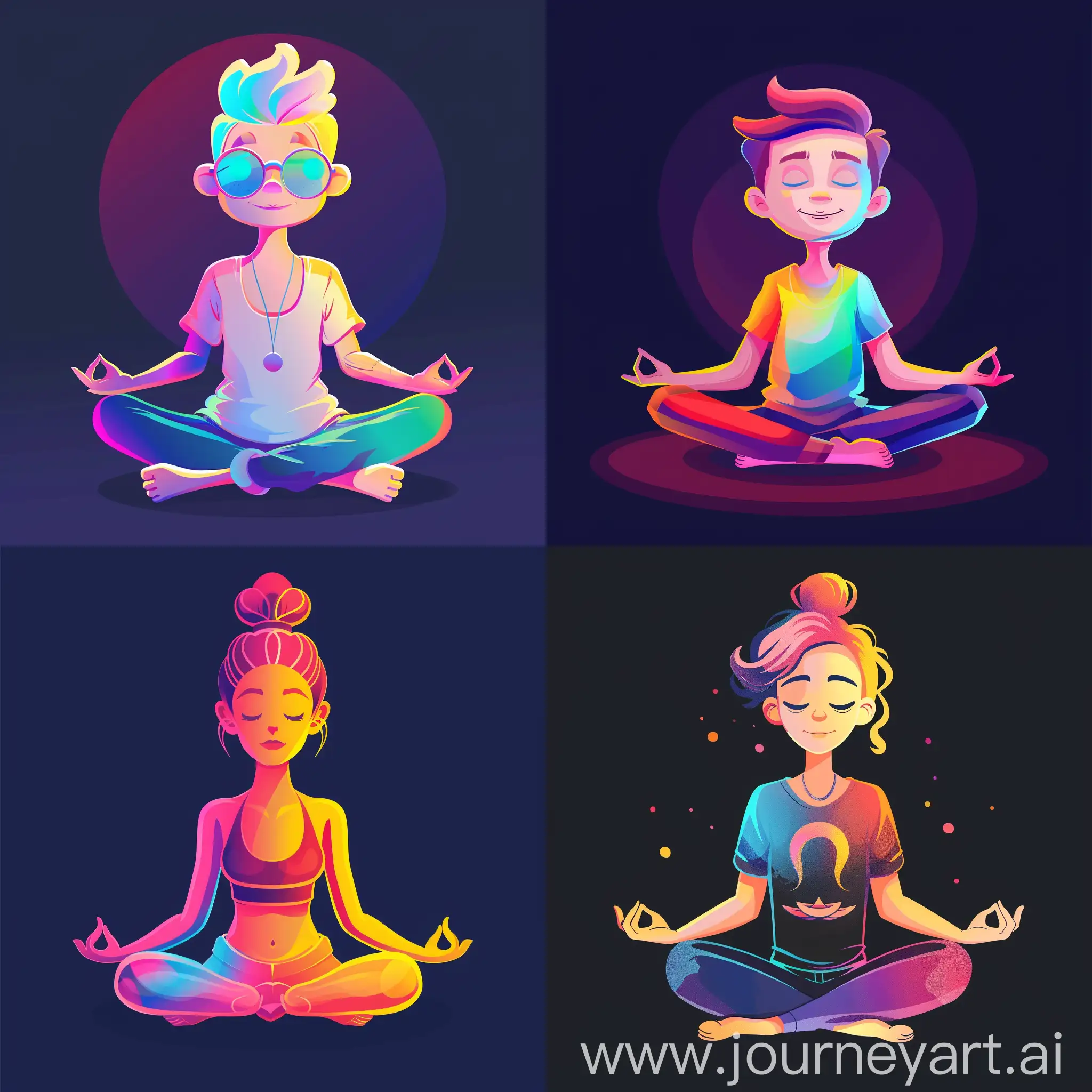 Cartoon-Blogger-in-Vibrant-Meditative-Pose-on-Stylish-Monochromatic-Background