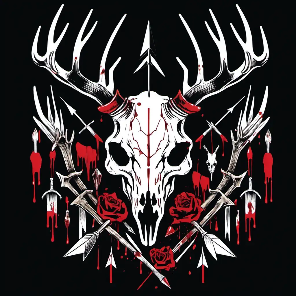 Deer skull bloody with arrows black background gothic