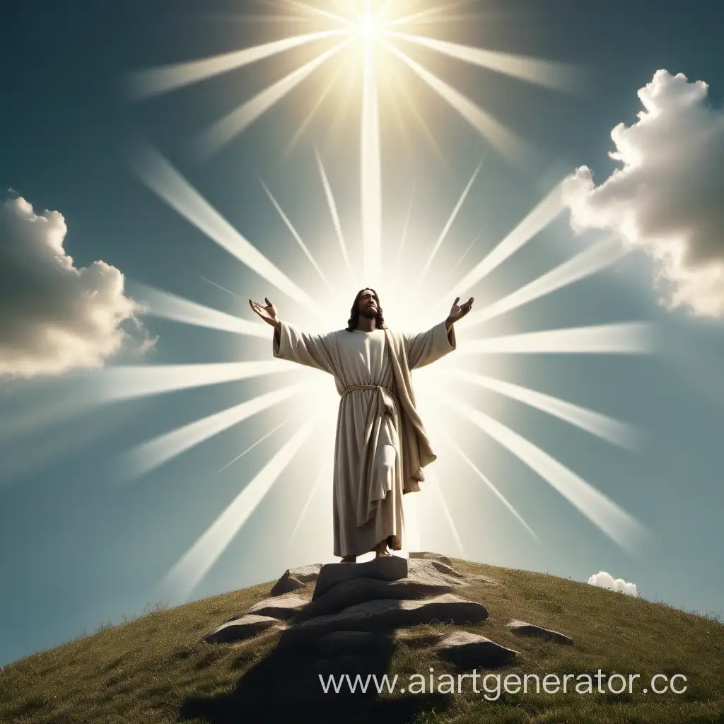 Divine-Serenity-Jesus-on-a-Hill-with-Outstretched-Arms-and-Radiant-Cross