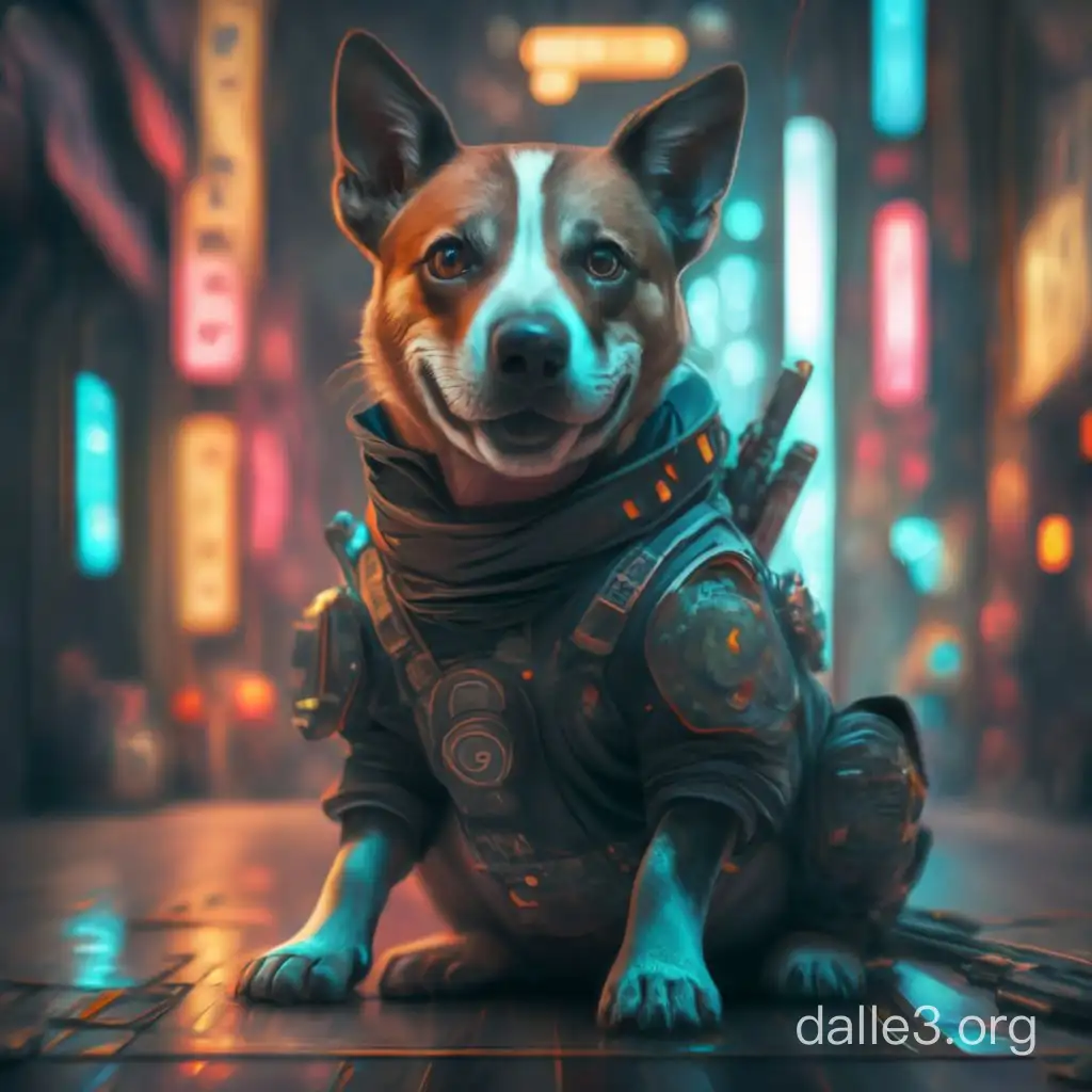 Cyberpunk DogNinja Sitting and Smiling | Dalle3 AI