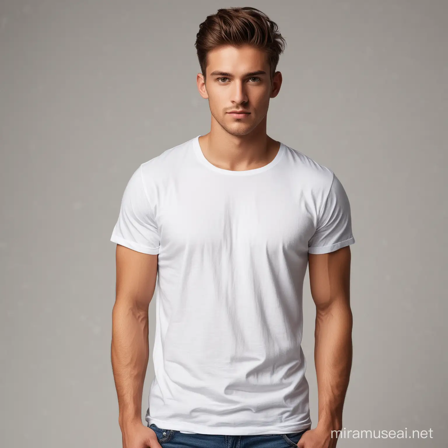 Entirely WhiteClad Male Model Exuding Casual Elegance