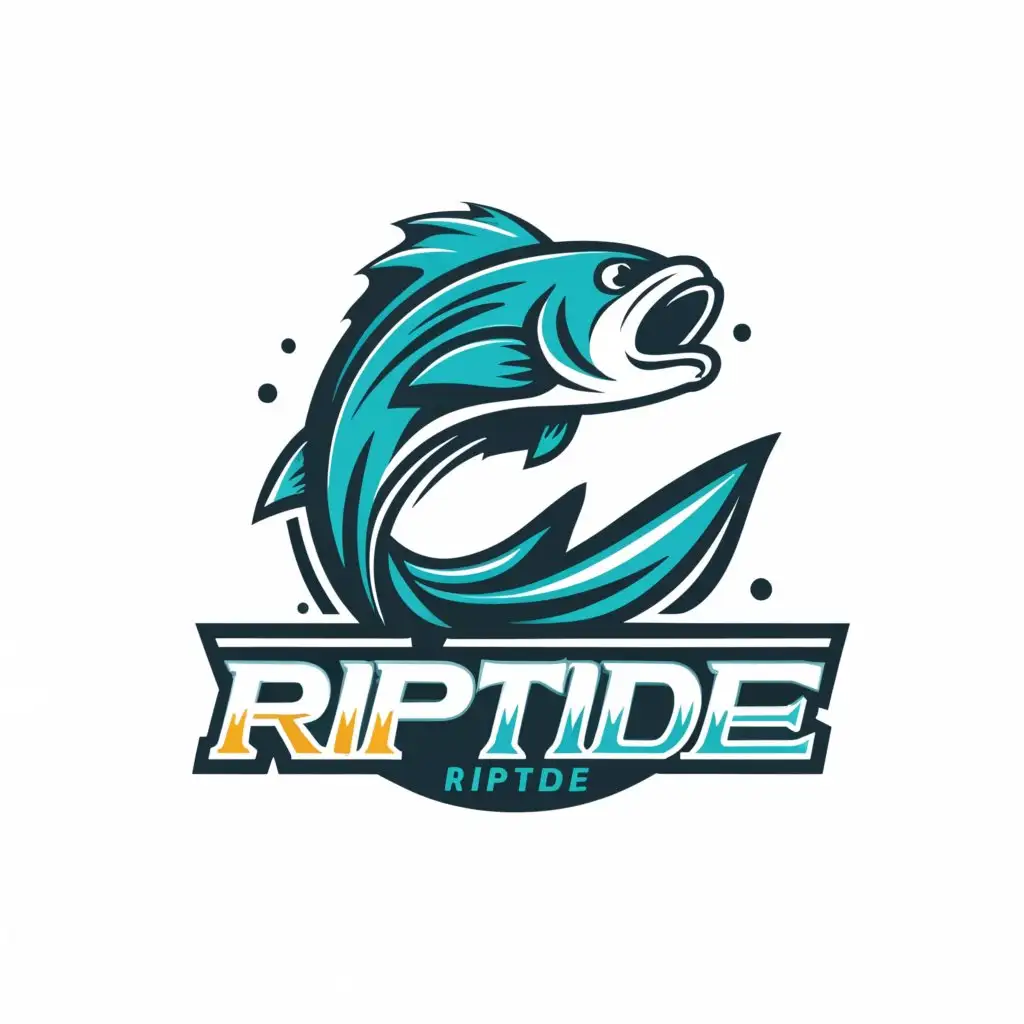 a logo design,with the text "Racine Riptide", main symbol:Fish surfing a wave,Moderate,be used in Sports Fitness industry,clear background