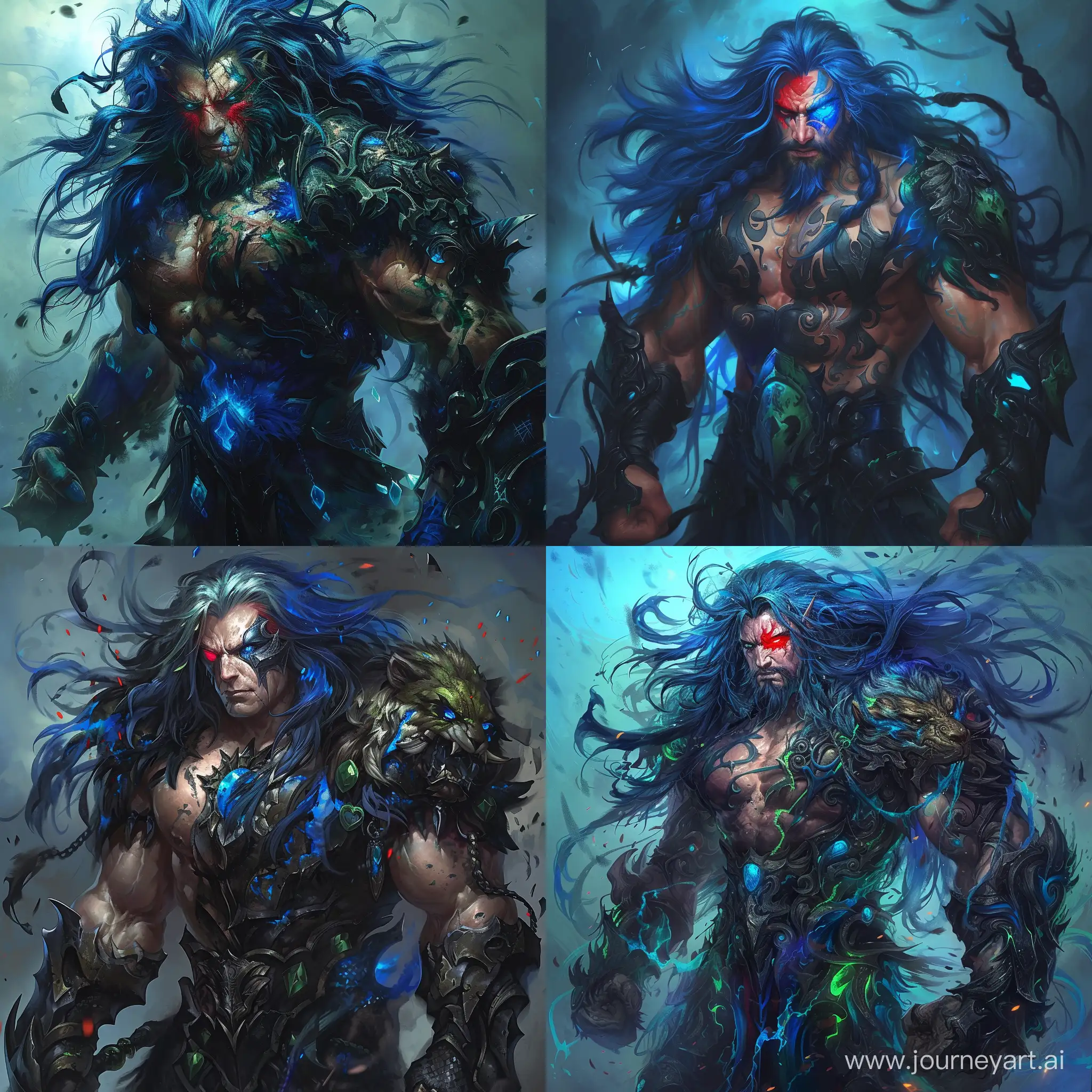 Muscular-FiftyYearOld-Man-in-Black-and-Blue-Armor-with-Unique-Eyes-and-Long-Blue-Hair