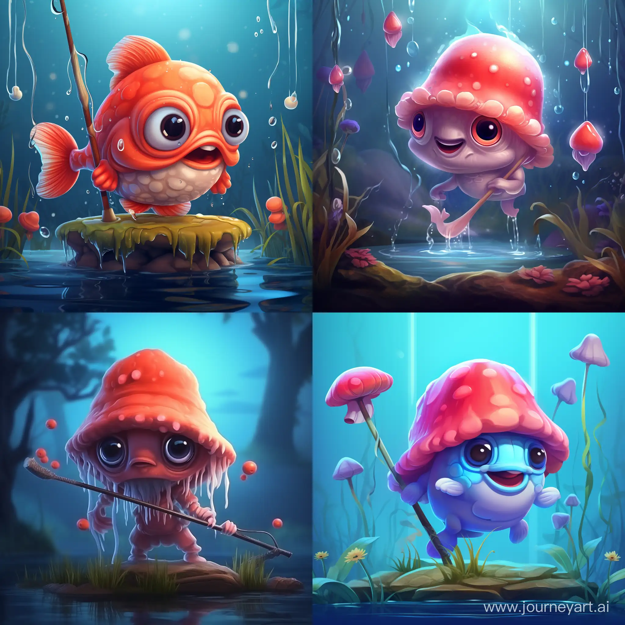 Adorable-Mushroom-Fishing-with-Eyes-Whimsical-2D-Illustration