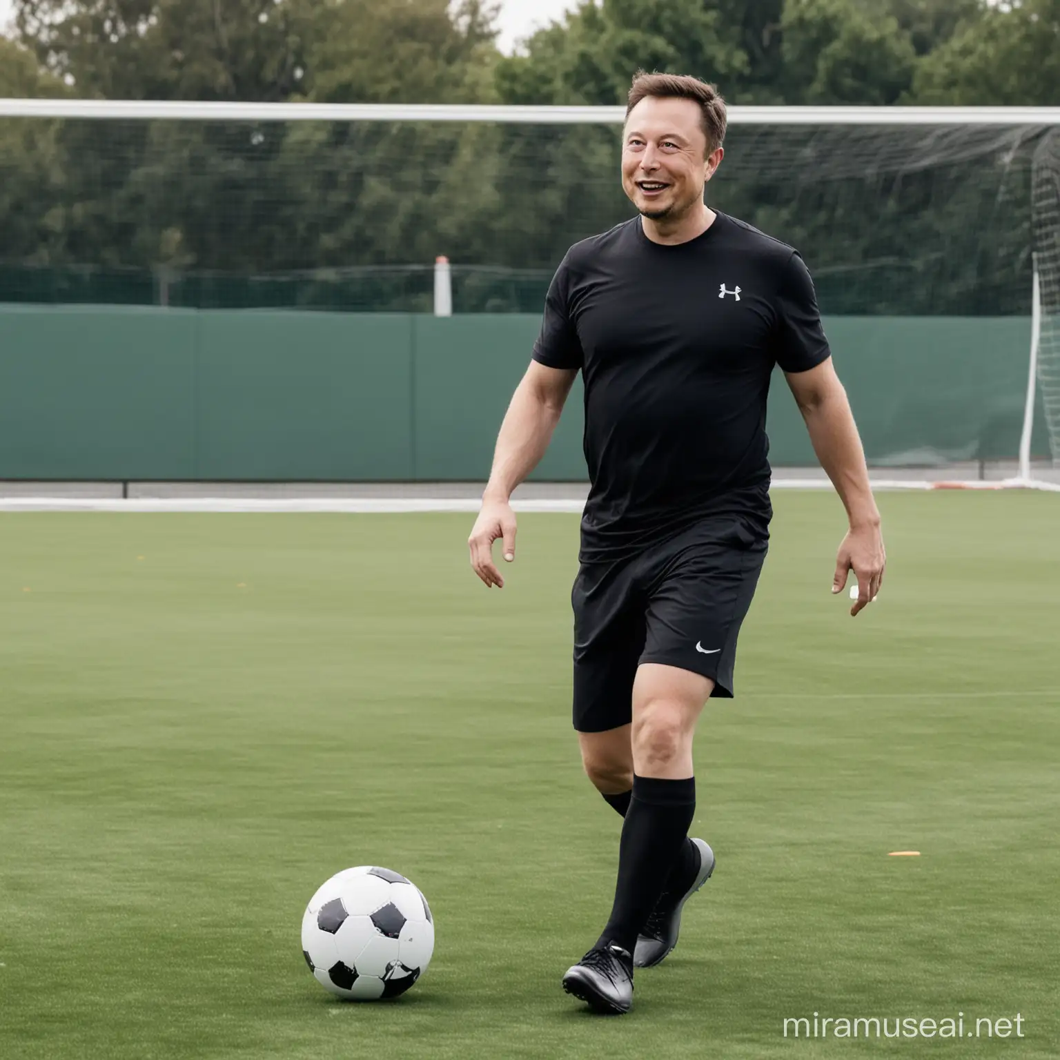 genera a el creador de Apple y Elon Musk jugando futbol 
