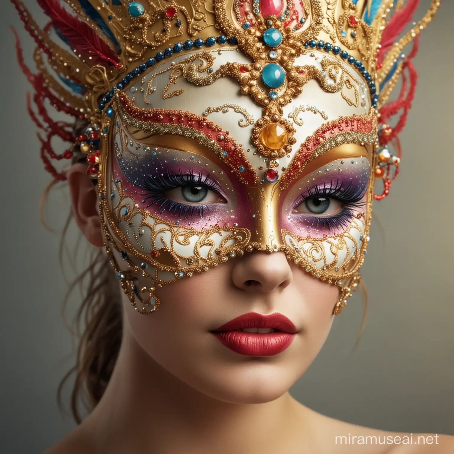 Colorful Carnival Mask Adorned Girls Face