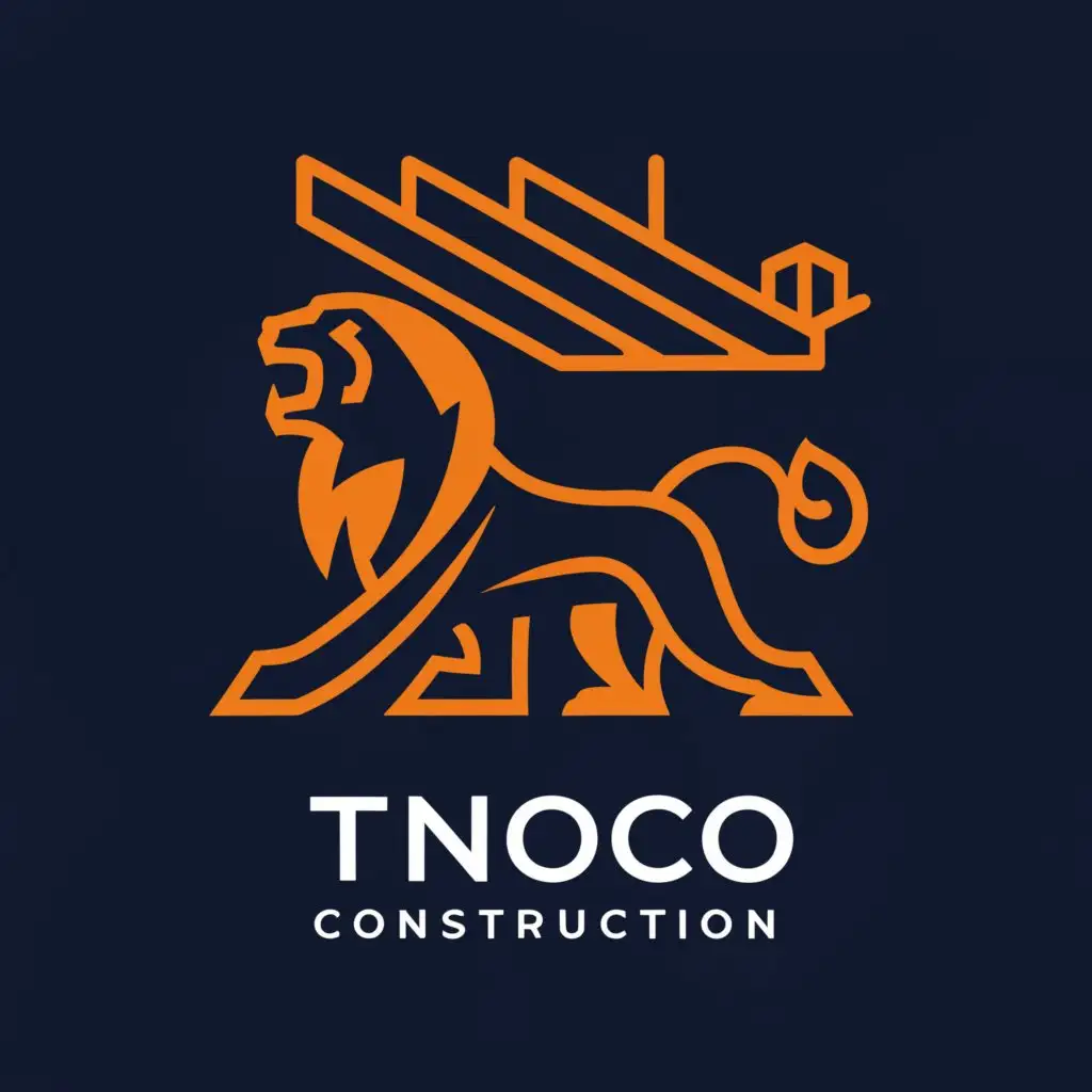 a logo design,with the text "Tinoco Construction", main symbol:As the designer for this project, you will be tasked with creating a unique, captivating logo for Tinoco Construction, Inc. The vision for the logo includes a lion silhouette and an element of either a house or roof, reflecting the construction nature of the business.

Key Tasks:

- Bring to life a strong and powerful image of a lion combined with a house/roof.
- The client has not specified color choices, providing you with creative freedom to recommend colors that you feel represent a trustworthy, dependable, and innovative construction company.

Ideal Skills and Experience:

- Proven ability in crafting custom logos with depth and aesthetic appeal.
- Experience with logo design for construction companies will be a plus.
- Strong understanding of color psychology in logo design.,Moderate,clear background