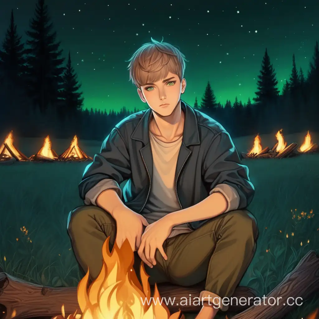 Man-with-Short-Haircut-by-Bonfire-under-Starry-Night-Sky