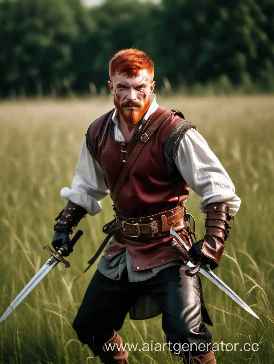 Joyful-Redhaired-Warrior-with-Dual-Swords-in-a-Clearing