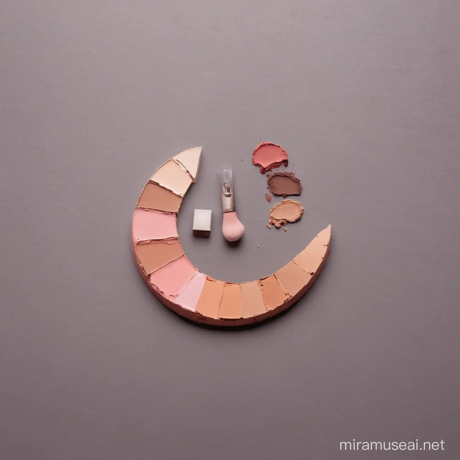 Half Moon Arrangement of Makeup Products Beauty Essentials Display