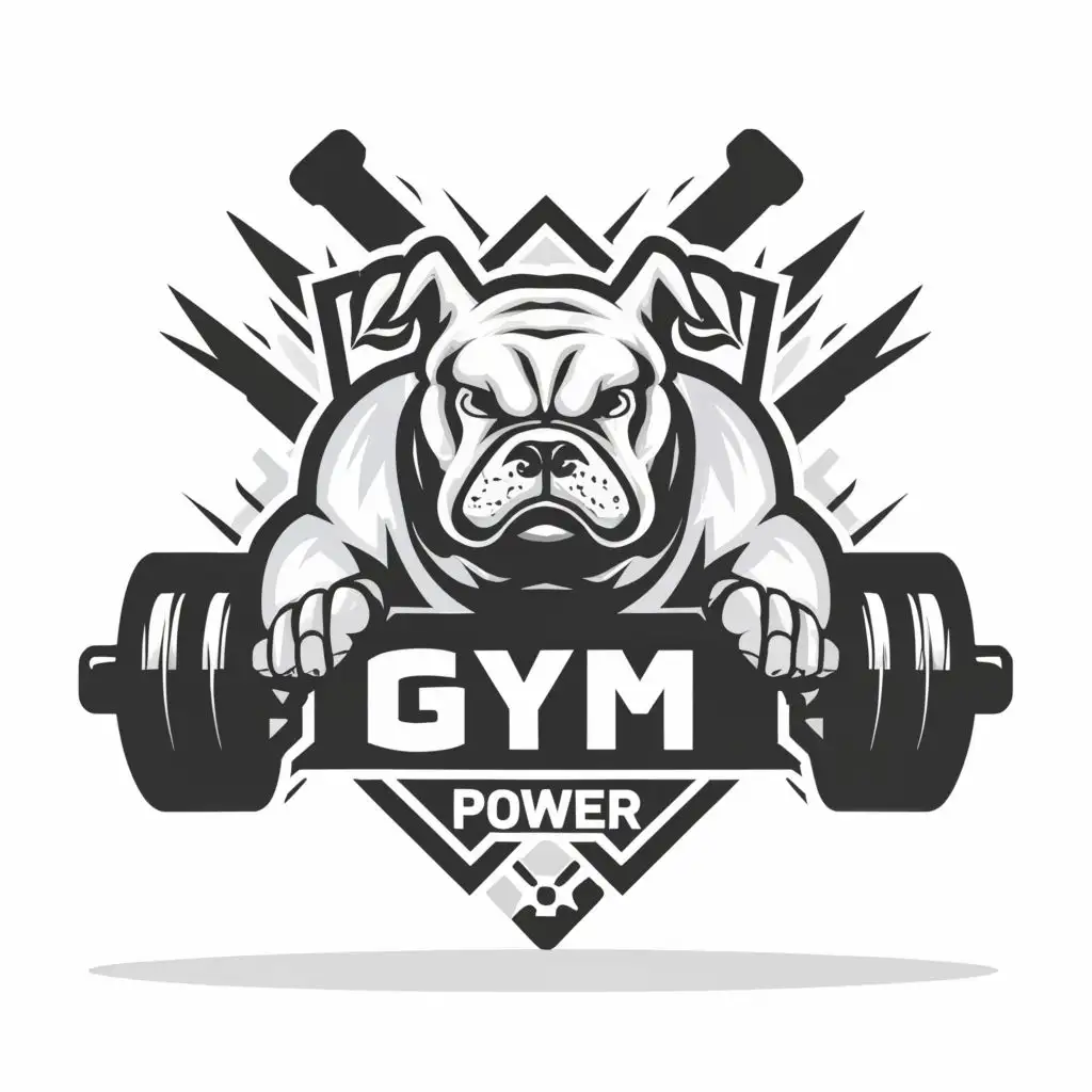 logo, abstract bulldog brutal street effect of the gym silhouette lines in black and white in a minimalist style, with the text "GYM Power", typography, be used in Entertainment industry
