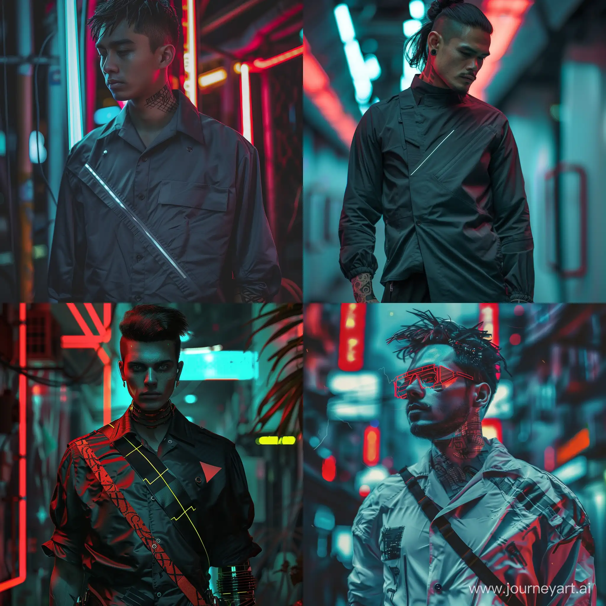 Cyberpunk-Style-Portrait-Diagonal-Shirted-Individual-in-Futuristic-Setting