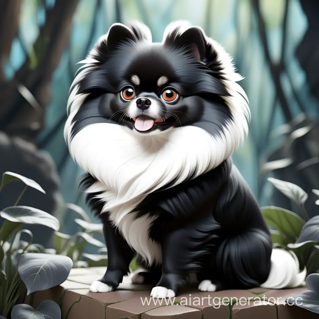 Elegant-Black-and-White-Pomeranian-Dog-Portrait-Art
