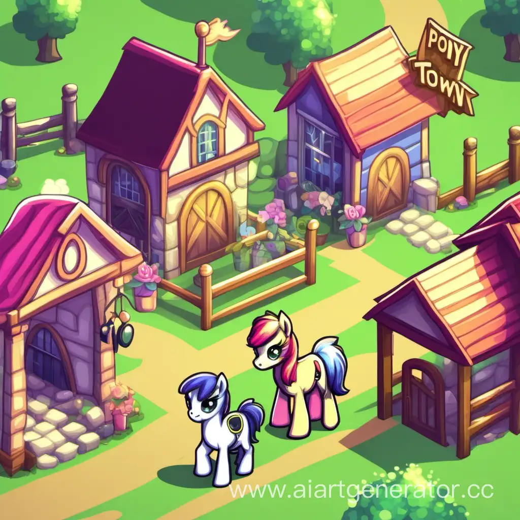 Vibrant-Pony-Town-Gathering-Joyful-Ponies-in-a-Colorful-Meadow