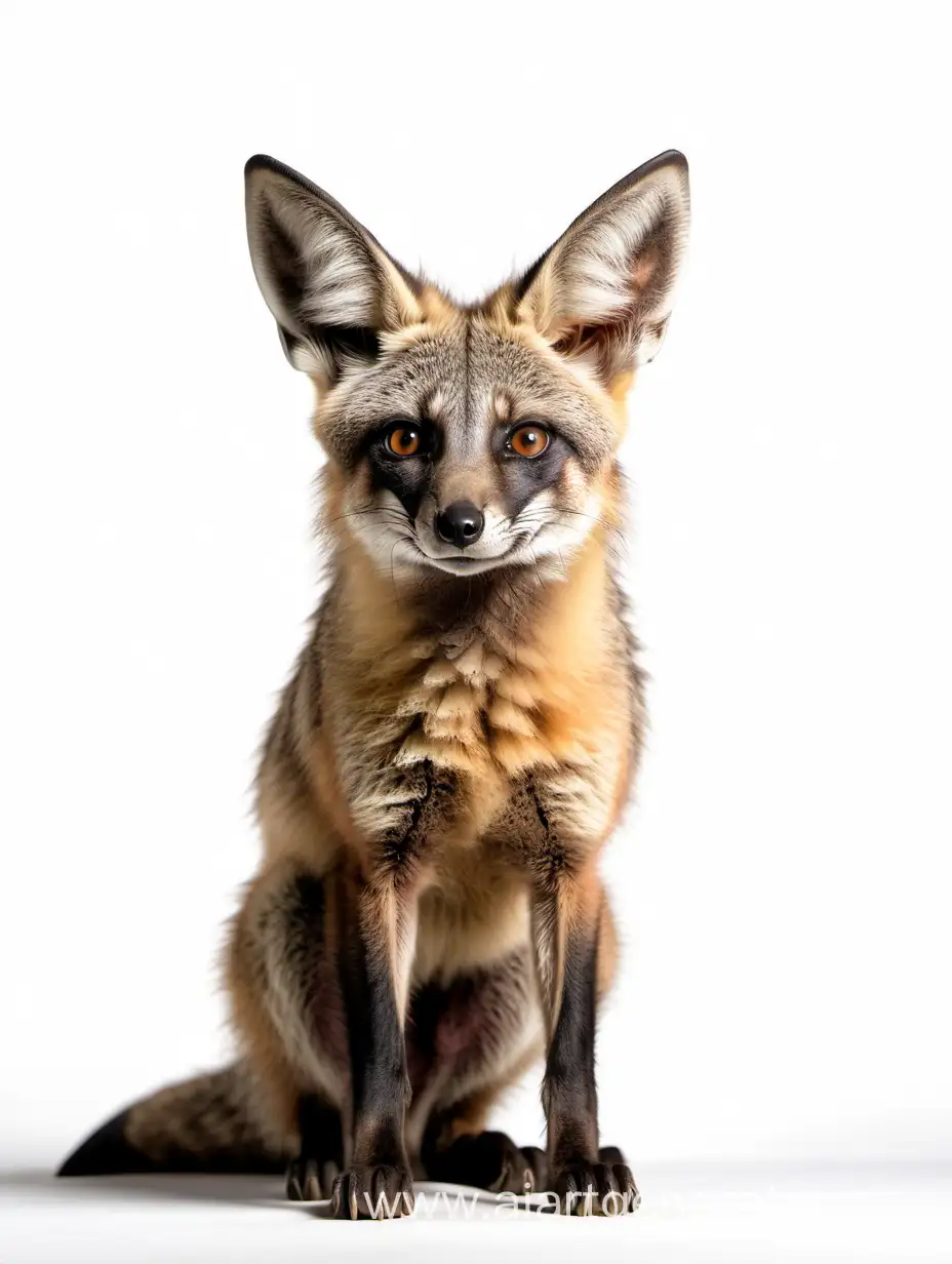 A cute bat-eared fox. In full growth. White background