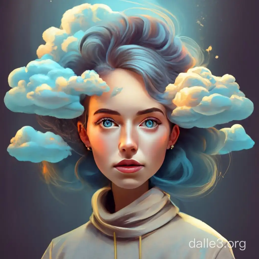 Whimsical Portrait Dreamy Girl with Cloud Hair | Dalle3 AI