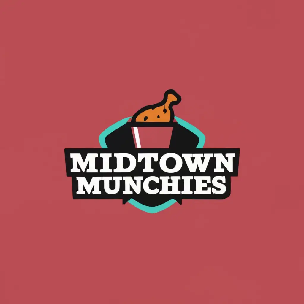 logo, fried chicken bucket red and black colour, with the text "Midtown Munchies", typography, be used in Restaurant industry