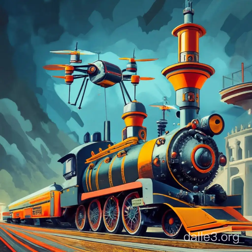 steam locomotive, expensive sports cars of the future, quadcopters