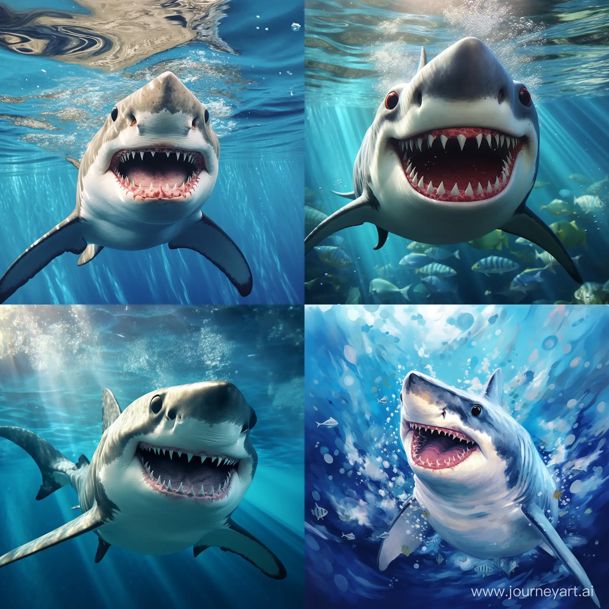 Joyful-Shark-Swimming-in-the-Ocean