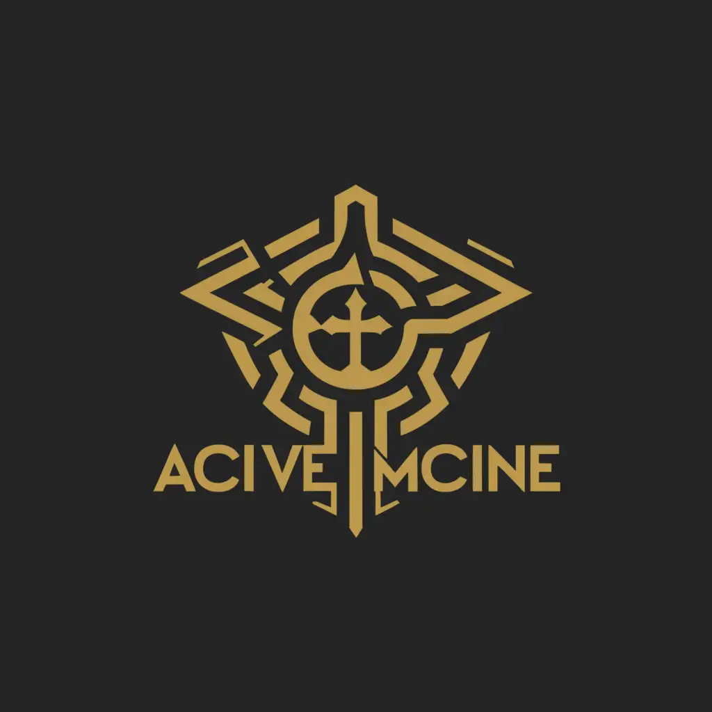 a logo design,with the text "ActiveMachine", main symbol:generates a text in a strange, original font with a fanatical religious symbol.,Moderate,be used in Religious industry,clear background