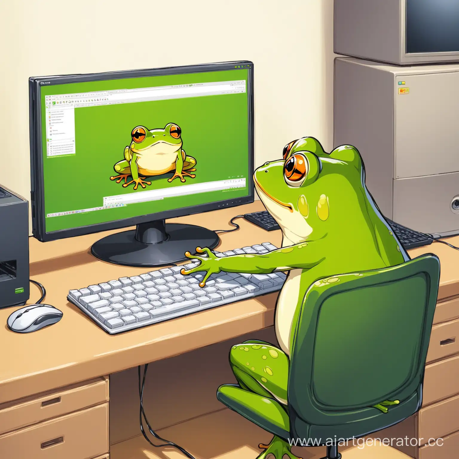 Frog-Working-on-Computer-Amphibian-Engaged-in-Digital-Activity