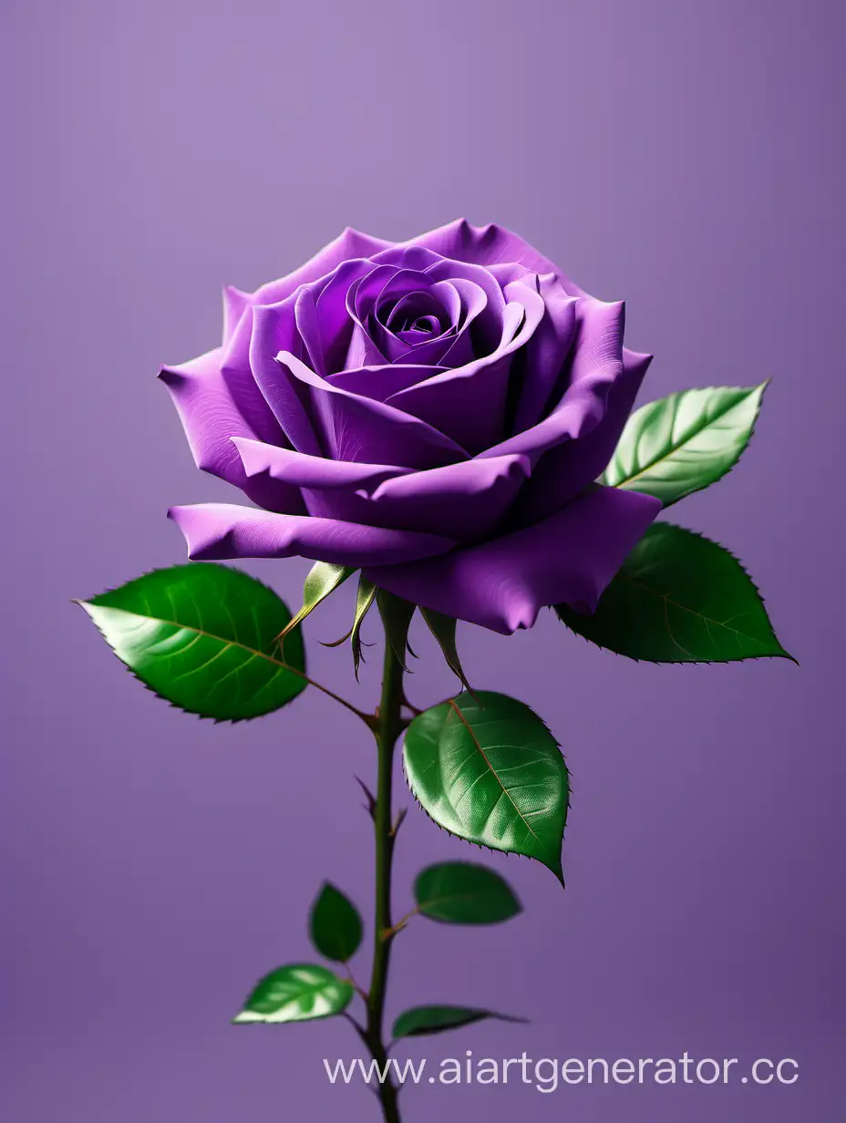 Vibrant-8K-HD-Purple-Rose-with-Lush-Green-Leaves-on-a-Subtle-Light-Purple-Background