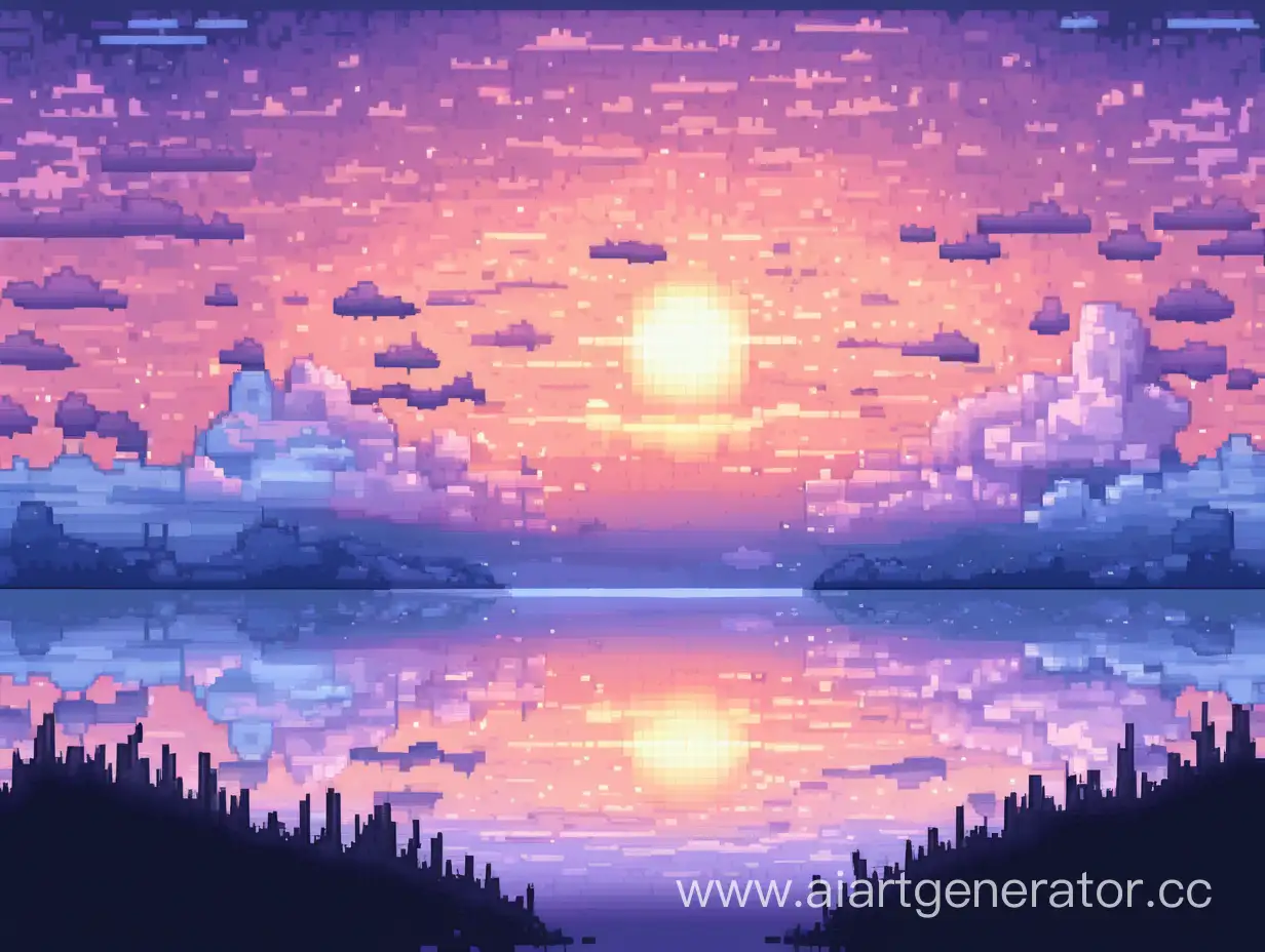 Vibrant-Pixel-Art-Dawn-Sky-Serene-Gradient-Landscape-in-Digital-Pixels