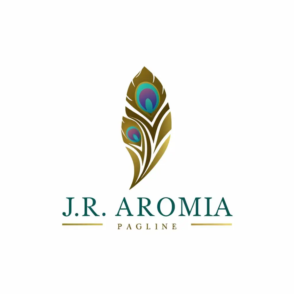 a logo design,with the text "J.R Aroma", main symbol:Peacock Feather,complex,clear background