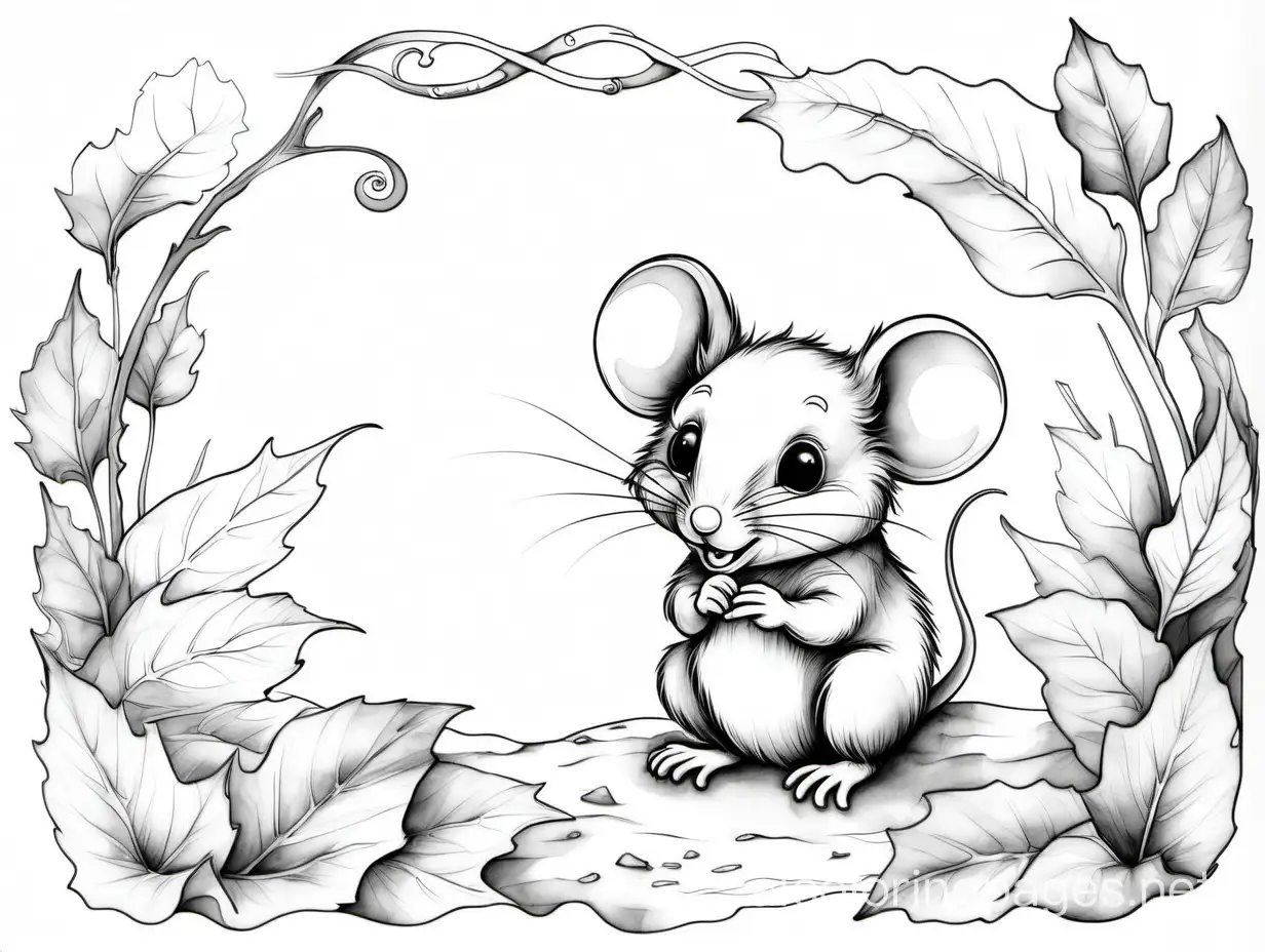 parchment, free watercolor style, mouse, highly detailed, intricate, Keng Lye, Aquarelle painting, Coloring Page, black and white, line art, white background, Simplicity, Ample White Space. The background of the coloring page is plain white to make it easy for young children to color within the lines. The outlines of all the subjects are easy to distinguish, making it simple for kids to color without too much difficulty